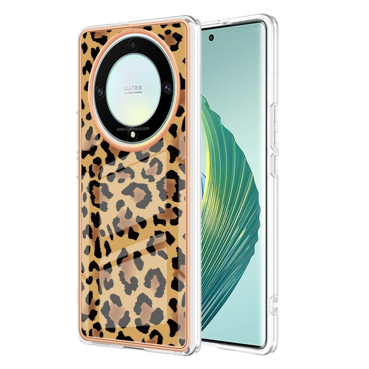 For Honor X9a / Magic5 Lite Electroplating Marble Dual-side IMD Phone Case(Leopard Print) - Honor Cases by PMC Jewellery | Online Shopping South Africa | PMC Jewellery | Buy Now Pay Later Mobicred