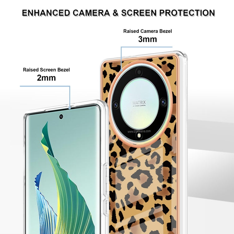 For Honor X9a / Magic5 Lite Electroplating Marble Dual-side IMD Phone Case(Leopard Print) - Honor Cases by PMC Jewellery | Online Shopping South Africa | PMC Jewellery | Buy Now Pay Later Mobicred