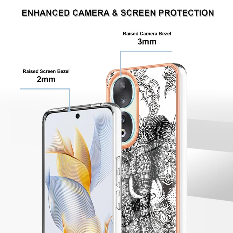 For Honor 90 5G Electroplating Marble Dual-side IMD Phone Case(Totem Elephant) - Honor Cases by PMC Jewellery | Online Shopping South Africa | PMC Jewellery | Buy Now Pay Later Mobicred