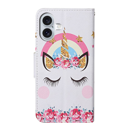 For iPhone 16 3D Colored Drawing Flip Leather Phone Case(Crown) - iPhone 16 Cases by PMC Jewellery | Online Shopping South Africa | PMC Jewellery | Buy Now Pay Later Mobicred