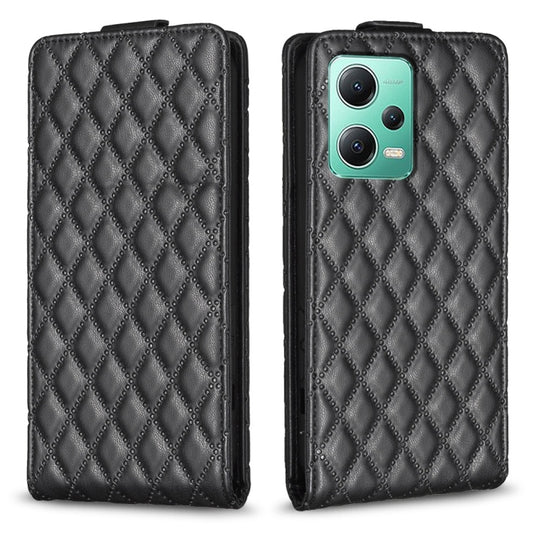 For Redmi Note 12 5G Global Diamond Lattice Vertical Flip Leather Phone Case(Black) - Xiaomi Cases by PMC Jewellery | Online Shopping South Africa | PMC Jewellery | Buy Now Pay Later Mobicred