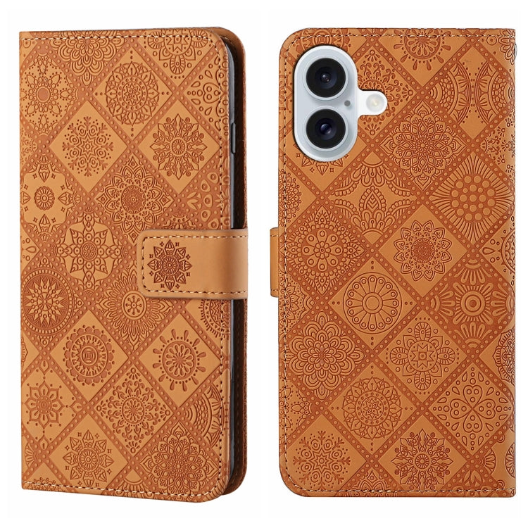 For iPhone 16 Plus Ethnic Style Embossed Pattern Leather Phone Case(Brown) - iPhone 16 Plus Cases by PMC Jewellery | Online Shopping South Africa | PMC Jewellery | Buy Now Pay Later Mobicred