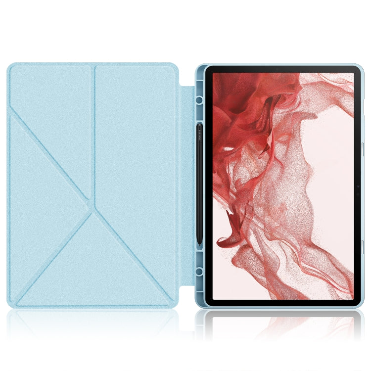 For Samsung Galaxy Tab S9 Cloth Texture Multi-folding Horizontal Flip Leather Tablet Case(Sky Blue) - Galaxy Tab S9 Cases by PMC Jewellery | Online Shopping South Africa | PMC Jewellery | Buy Now Pay Later Mobicred