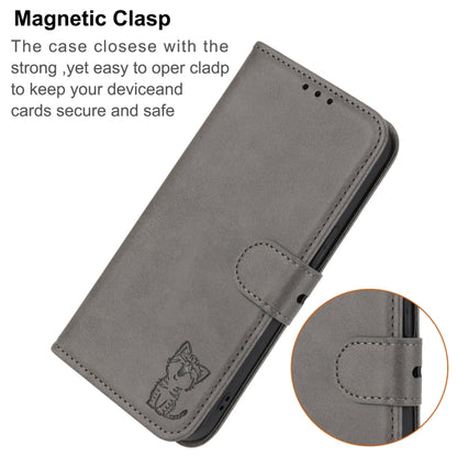For iPhone SE 2024 Embossed Happy Cat Pattern Flip Leather Phone Case(Grey) - More iPhone Cases by PMC Jewellery | Online Shopping South Africa | PMC Jewellery | Buy Now Pay Later Mobicred