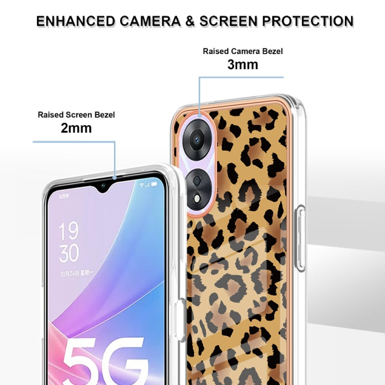 For OPPO A78 / A58 Electroplating Marble Dual-side IMD Phone Case(Leopard Print) - OPPO Cases by PMC TechLife | Online Shopping South Africa | PMC TechLife | Buy Now Pay Later Mobicred