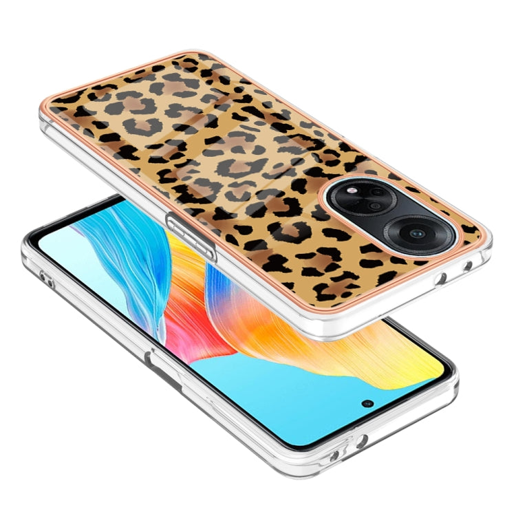 For OPPO A98 Electroplating Marble Dual-side IMD Phone Case(Leopard Print) - OPPO Cases by PMC TechLife | Online Shopping South Africa | PMC TechLife | Buy Now Pay Later Mobicred