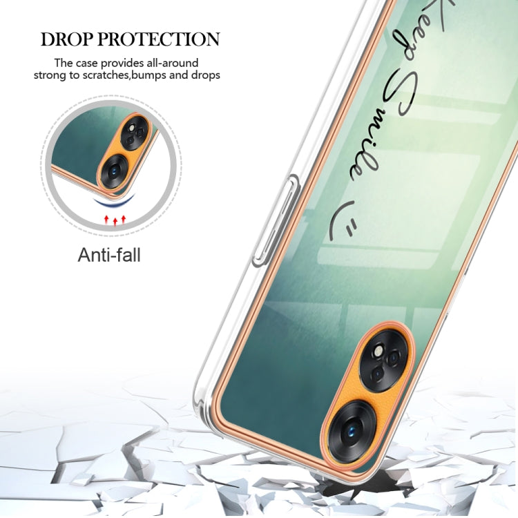 For OPPO Reno8 T 4G Electroplating Marble Dual-side IMD Phone Case(Smile) - OPPO Cases by PMC Jewellery | Online Shopping South Africa | PMC Jewellery | Buy Now Pay Later Mobicred