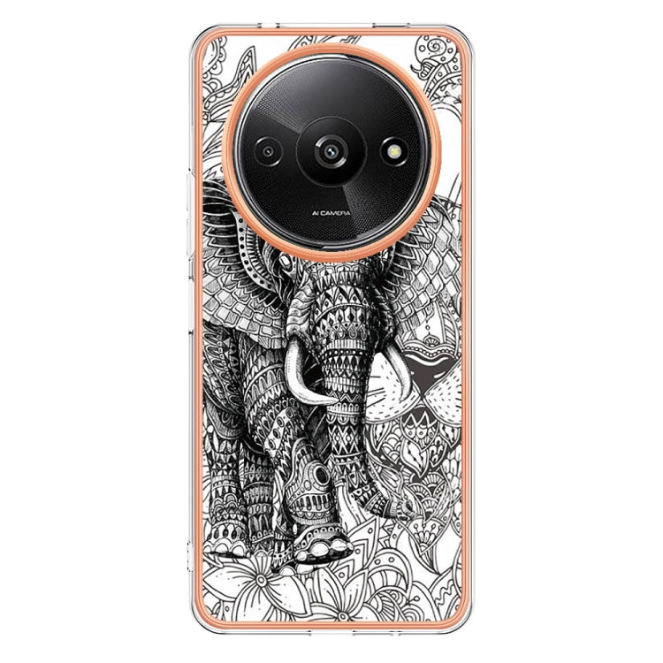 For Xiaomi Redmi A3 Electroplating Marble Dual-side IMD Phone Case(Totem Elephant) - Xiaomi Cases by PMC TechLife | Online Shopping South Africa | PMC TechLife | Buy Now Pay Later Mobicred