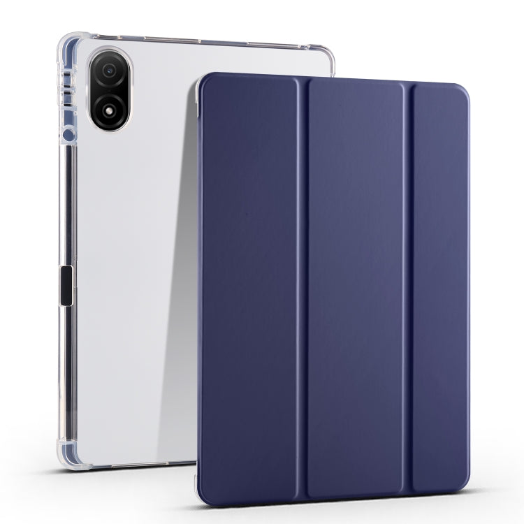 For Honor Pad V8 Pro 3-folding Transparent TPU Smart Leather Tablet Case(Dark Blue) - Honor by PMC TechLife | Online Shopping South Africa | PMC TechLife | Buy Now Pay Later Mobicred