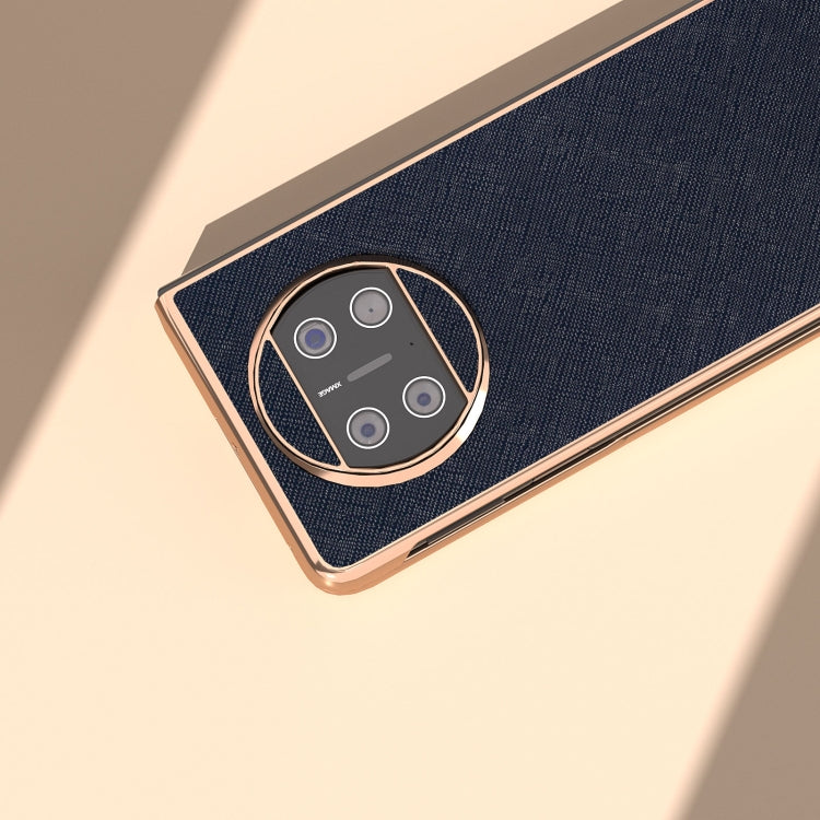 For Huawei Mate X3 Electroplating Cross Texture Genuine Leather Phone Case(Blue) - Huawei Cases by PMC TechLife | Online Shopping South Africa | PMC TechLife | Buy Now Pay Later Mobicred