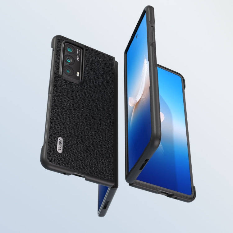 For Honor Magic Vs2 ABEEL Cross Texture Genuine Leather Phone Case(Black) - Honor Cases by PMC TechLife | Online Shopping South Africa | PMC TechLife | Buy Now Pay Later Mobicred