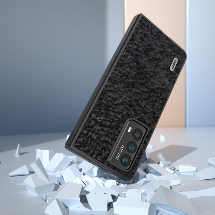 For Honor Magic Vs2 ABEEL Cross Texture Genuine Leather Phone Case(Black) - Honor Cases by PMC TechLife | Online Shopping South Africa | PMC TechLife | Buy Now Pay Later Mobicred