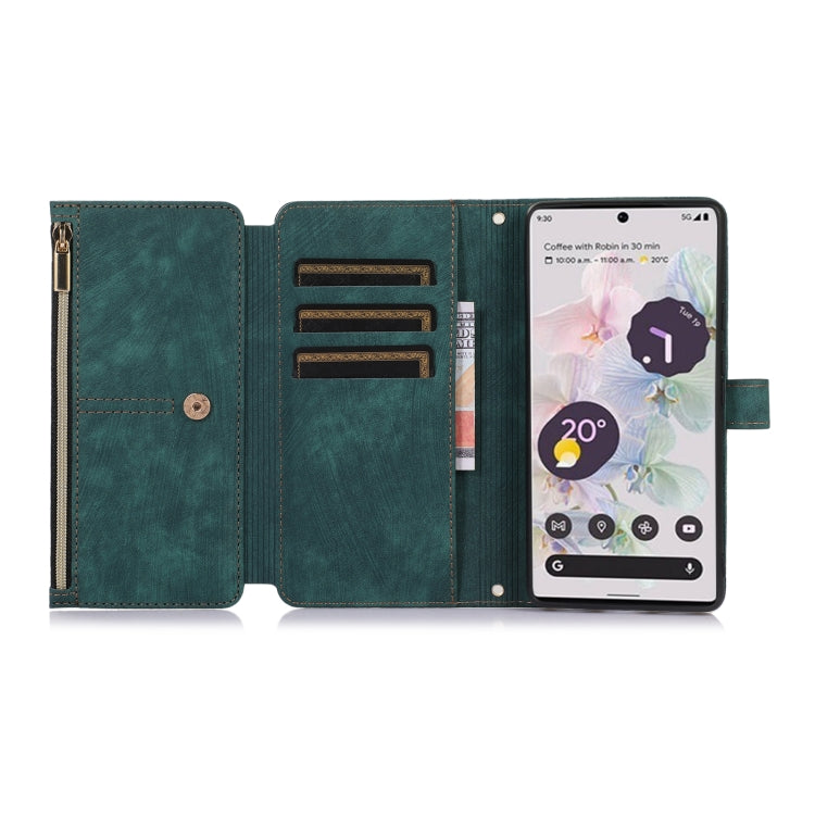 For Google Pixel 7a Dream 9-Card Wallet Zipper Bag Leather Phone Case(Green) - Google Cases by PMC Jewellery | Online Shopping South Africa | PMC Jewellery | Buy Now Pay Later Mobicred