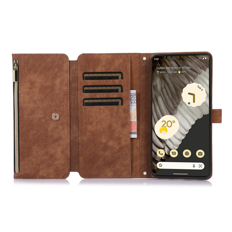 For Google Pixel 7 Pro Dream 9-Card Wallet Zipper Bag Leather Phone Case(Brown) - Google Cases by PMC Jewellery | Online Shopping South Africa | PMC Jewellery | Buy Now Pay Later Mobicred