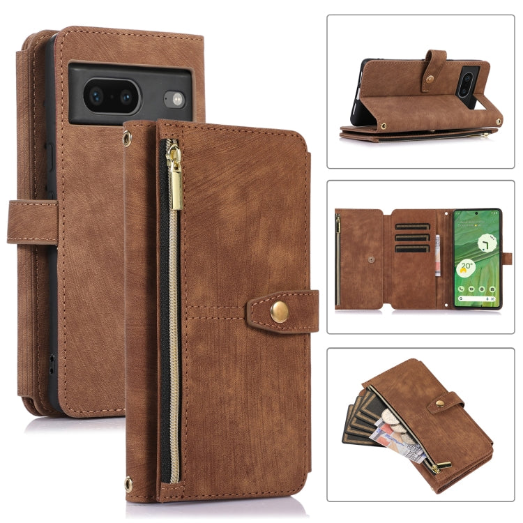 For Google Pixel 7 Dream 9-Card Wallet Zipper Bag Leather Phone Case(Brown) - Google Cases by PMC Jewellery | Online Shopping South Africa | PMC Jewellery | Buy Now Pay Later Mobicred