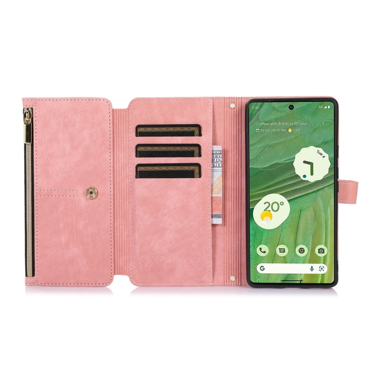 For Google Pixel 7 Dream 9-Card Wallet Zipper Bag Leather Phone Case(Pink) - Google Cases by PMC Jewellery | Online Shopping South Africa | PMC Jewellery | Buy Now Pay Later Mobicred