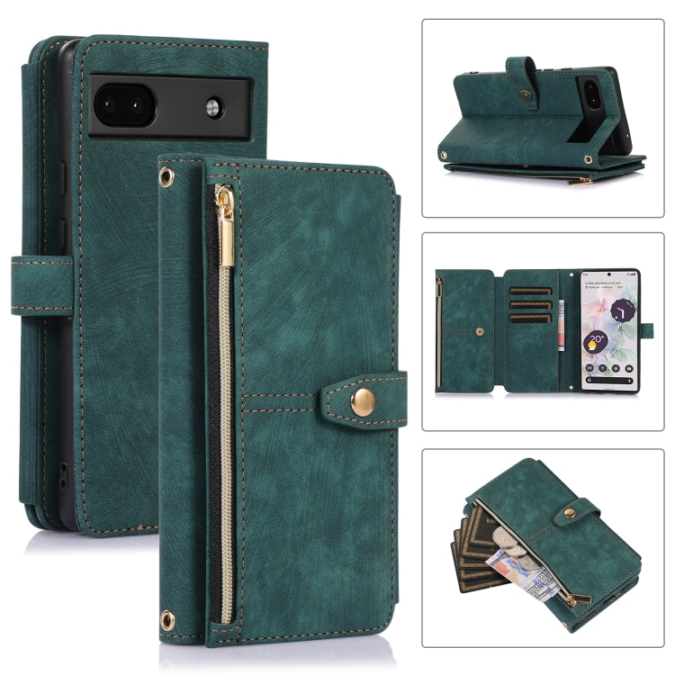 For Google Pixel 6a Dream 9-Card Wallet Zipper Bag Leather Phone Case(Green) - Google Cases by PMC TechLife | Online Shopping South Africa | PMC TechLife | Buy Now Pay Later Mobicred