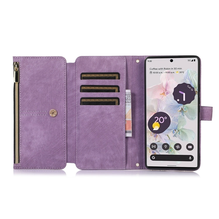 For Google Pixel 6a Dream 9-Card Wallet Zipper Bag Leather Phone Case(Purple) - Google Cases by PMC Jewellery | Online Shopping South Africa | PMC Jewellery | Buy Now Pay Later Mobicred