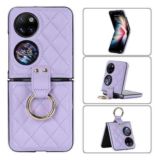 For Huawei P50 Pocket Rhombic Microfiber Folding Phone Case with Ring(Purple) - Huawei Cases by PMC Jewellery | Online Shopping South Africa | PMC Jewellery | Buy Now Pay Later Mobicred