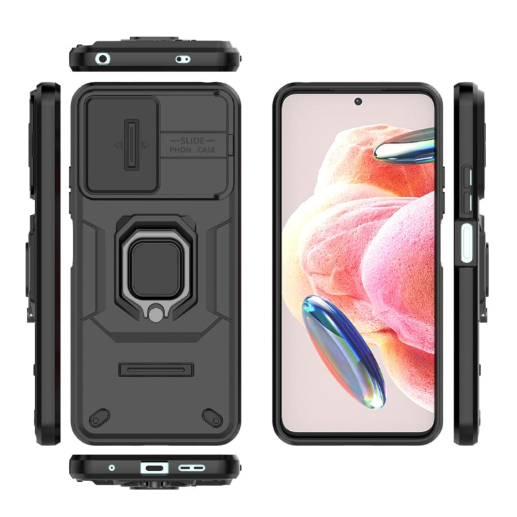 For Xiaomi Redmi Note 12 4G Global Sliding Camshield TPU + PC Shockproof Phone Case with Holder(Black) - Xiaomi Cases by PMC Jewellery | Online Shopping South Africa | PMC Jewellery | Buy Now Pay Later Mobicred