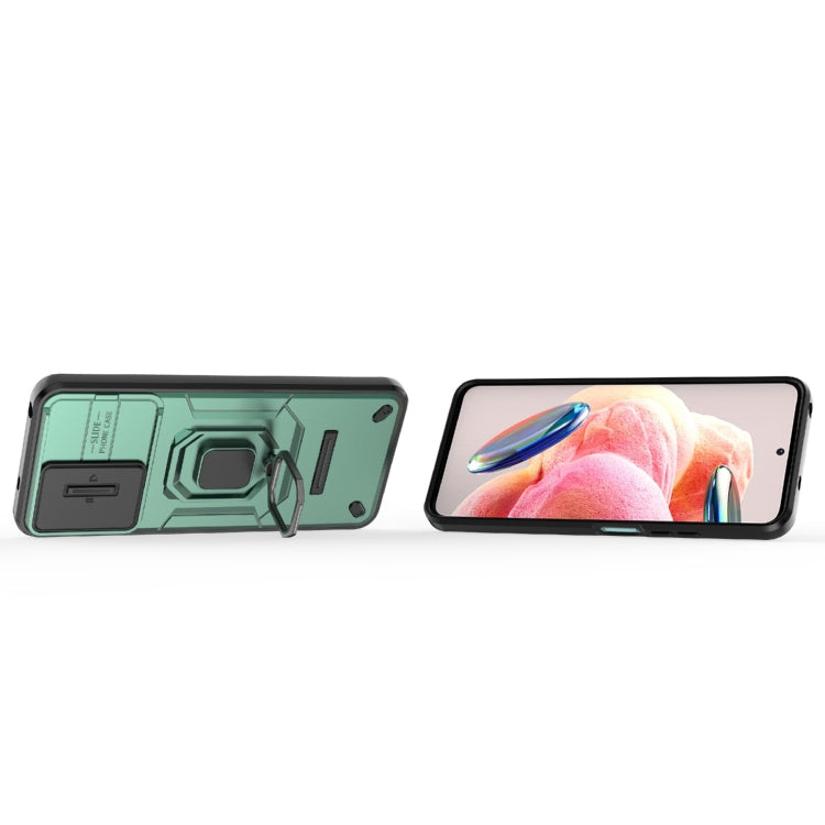 For Xiaomi Redmi Note 12 4G Global Sliding Camshield TPU + PC Shockproof Phone Case with Holder(Green) - Xiaomi Cases by PMC TechLife | Online Shopping South Africa | PMC TechLife | Buy Now Pay Later Mobicred