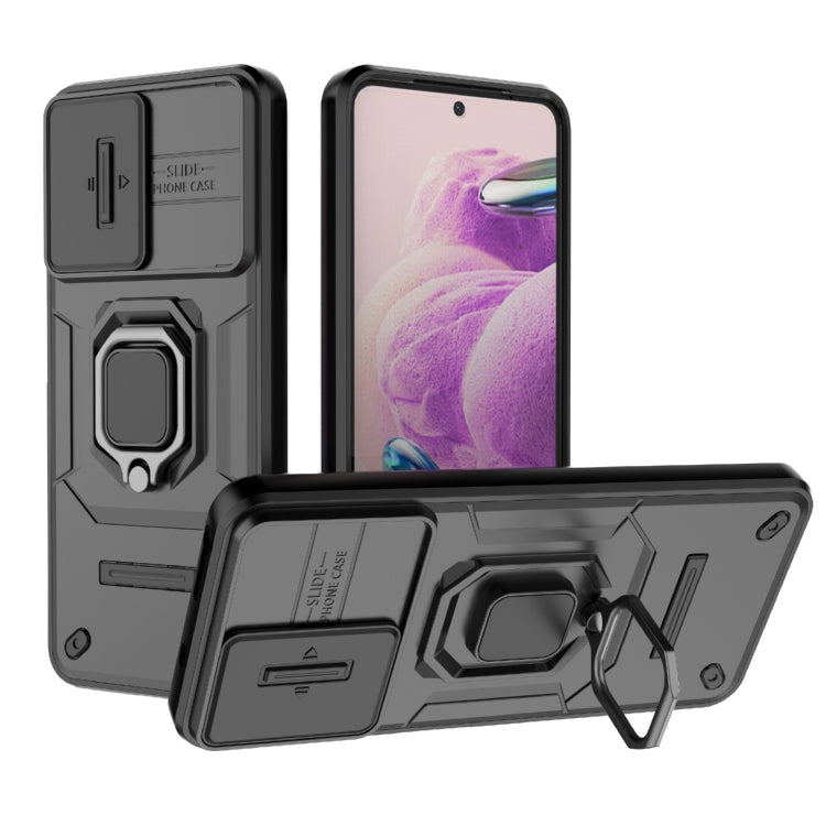For Xiaomi Redmi Note 12S 4G Global Sliding Camshield TPU + PC Shockproof Phone Case with Holder(Black) - Xiaomi Cases by PMC TechLife | Online Shopping South Africa | PMC TechLife | Buy Now Pay Later Mobicred