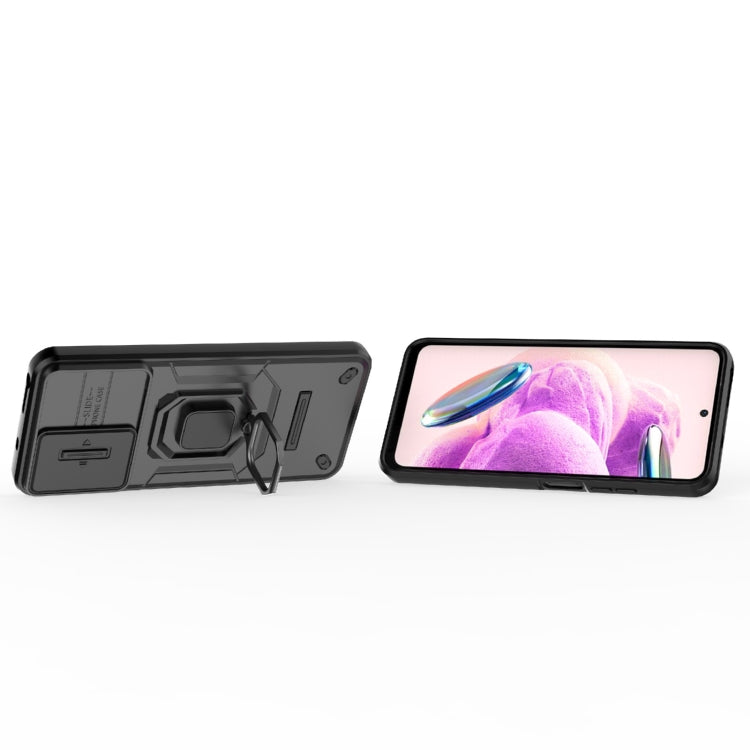 For Xiaomi Redmi Note 12S 4G Global Sliding Camshield TPU + PC Shockproof Phone Case with Holder(Black) - Xiaomi Cases by PMC TechLife | Online Shopping South Africa | PMC TechLife | Buy Now Pay Later Mobicred