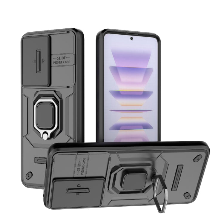 For Xiaomi Redmi K60 5G Sliding Camshield TPU + PC Shockproof Phone Case with Holder(Black) - Xiaomi Cases by PMC TechLife | Online Shopping South Africa | PMC TechLife | Buy Now Pay Later Mobicred