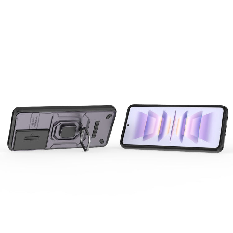 For Xiaomi Redmi K60 5G Sliding Camshield TPU + PC Shockproof Phone Case with Holder(Purple) - Xiaomi Cases by PMC TechLife | Online Shopping South Africa | PMC TechLife | Buy Now Pay Later Mobicred