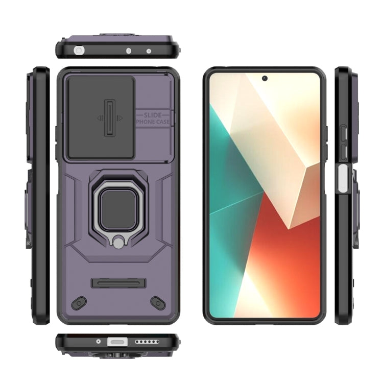 For Xiaomi Redmi Note 13 5G Sliding Camshield TPU + PC Shockproof Phone Case with Holder(Purple) - Note 13 Cases by PMC Jewellery | Online Shopping South Africa | PMC Jewellery | Buy Now Pay Later Mobicred