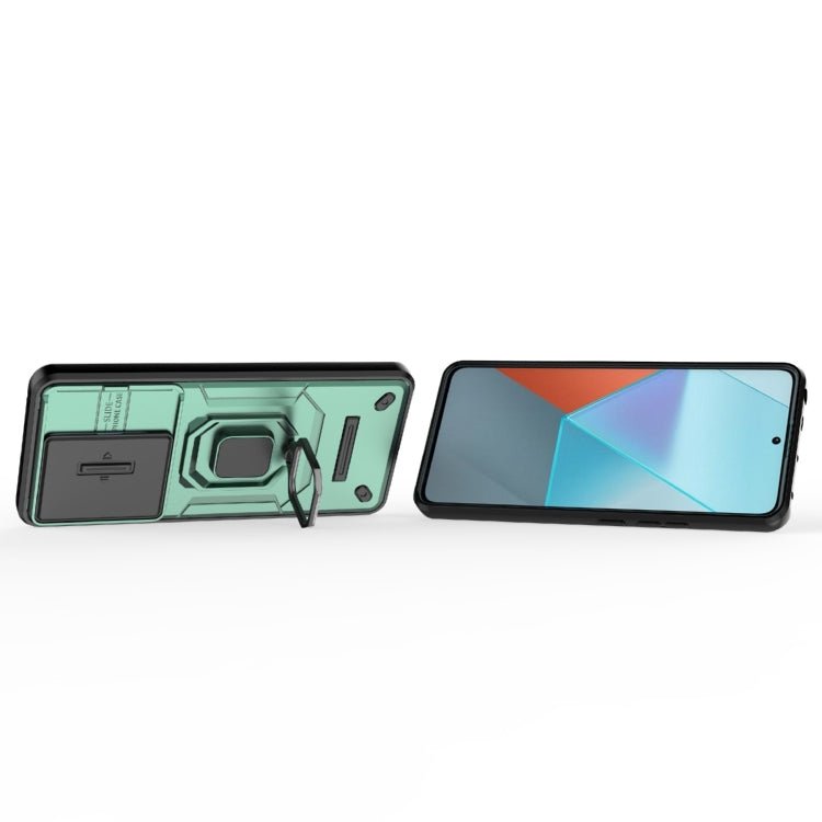 For Xiaomi Redmi Note 13 Pro 5G Sliding Camshield TPU + PC Shockproof Phone Case with Holder(Green) - Note 13 Pro Cases by PMC TechLife | Online Shopping South Africa | PMC TechLife | Buy Now Pay Later Mobicred