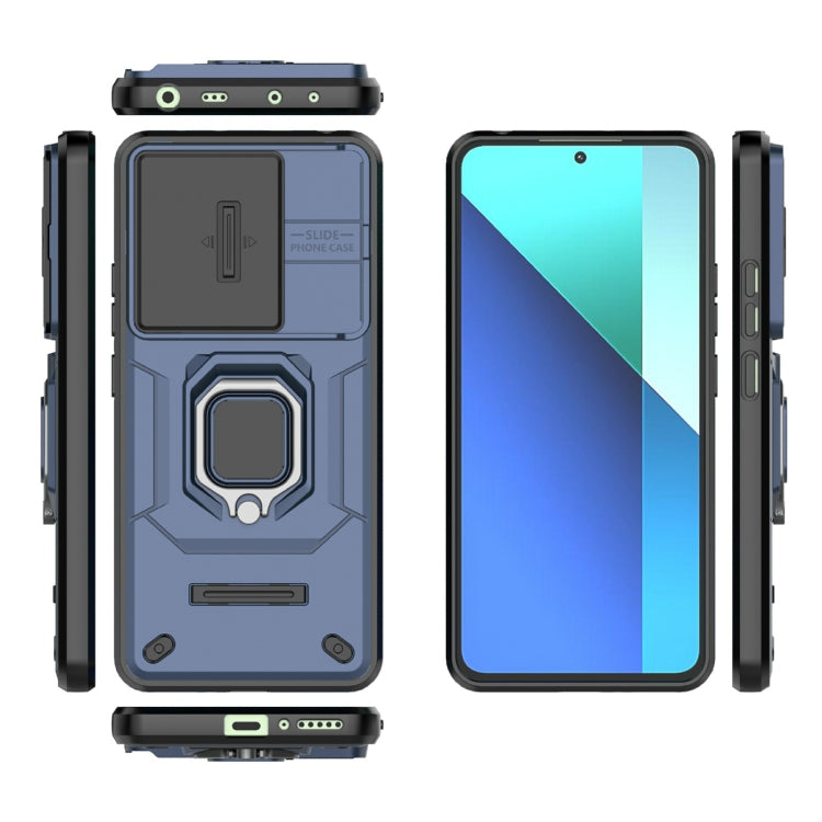 For Xiaomi Redmi Note 13 4G Global Sliding Camshield TPU + PC Shockproof Phone Case with Holder(Blue) - Note 13 Cases by PMC TechLife | Online Shopping South Africa | PMC TechLife | Buy Now Pay Later Mobicred