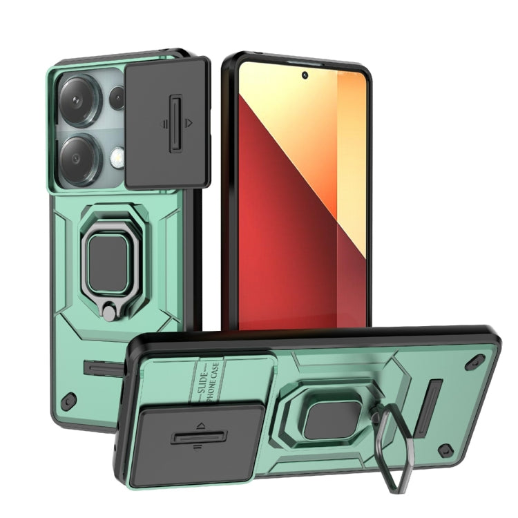 For Xiaomi Redmi Note 13 Pro 4G Global Sliding Camshield TPU + PC Shockproof Phone Case with Holder(Green) - Note 13 Pro Cases by PMC Jewellery | Online Shopping South Africa | PMC Jewellery | Buy Now Pay Later Mobicred