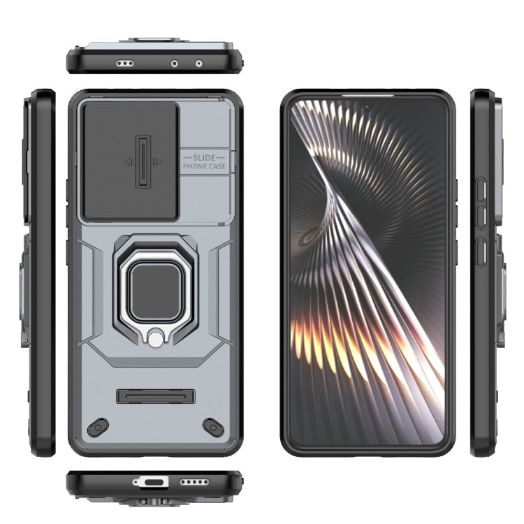 For Xiaomi Redmi Turbo 3 5G Sliding Camshield TPU + PC Shockproof Phone Case with Holder(Grey) - Xiaomi Cases by PMC Jewellery | Online Shopping South Africa | PMC Jewellery | Buy Now Pay Later Mobicred