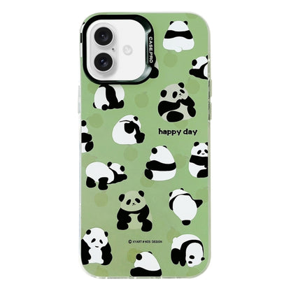 For iPhone 16 Plus Electroplated Silver Series PC Protective Phone Case(Green Panda) - iPhone 16 Plus Cases by PMC Jewellery | Online Shopping South Africa | PMC Jewellery | Buy Now Pay Later Mobicred