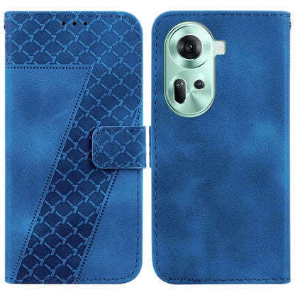 For OPPO Reno11 Global 7-shaped Embossed Leather Phone Case(Blue) -  by PMC Jewellery | Online Shopping South Africa | PMC Jewellery | Buy Now Pay Later Mobicred