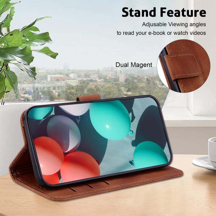 For OPPO Reno 11 Pro 5G Global 7-shaped Embossed Leather Phone Case(Brown) - Reno11 Pro Cases by PMC TechLife | Online Shopping South Africa | PMC TechLife | Buy Now Pay Later Mobicred