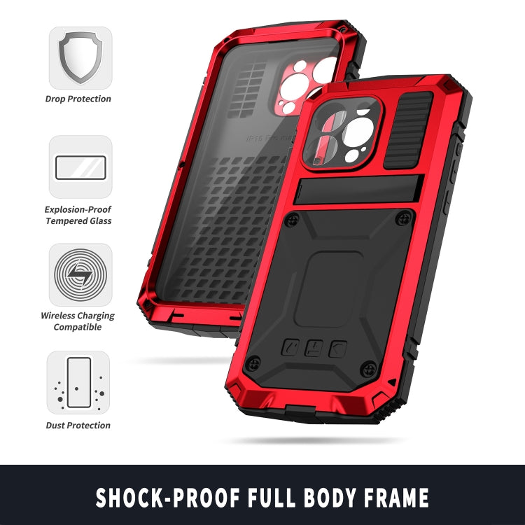 For iPhone 15 Pro Max R-JUST Shockproof Life Waterproof Dust-proof Metal + Silicone Phone Case with Holder(Red) - iPhone 15 Pro Max Cases by R-JUST | Online Shopping South Africa | PMC Jewellery