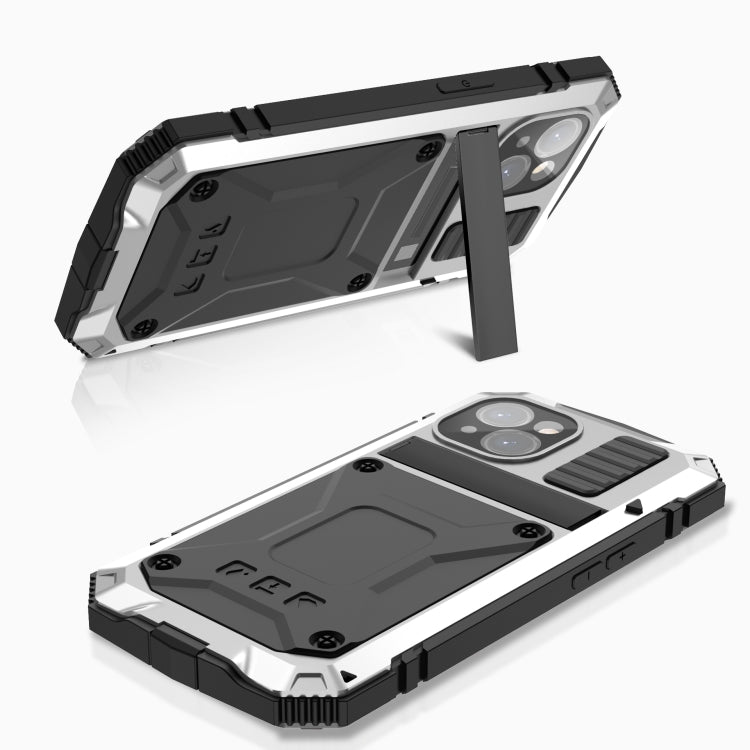 For iPhone 15 R-JUST Shockproof Life Waterproof Dust-proof Metal + Silicone Phone Case with Holder(Silver) - iPhone 15 Cases by R-JUST | Online Shopping South Africa | PMC Jewellery