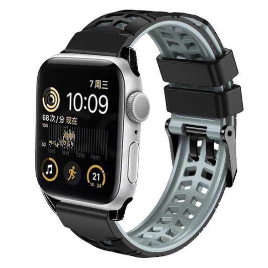 For Apple Watch SE 2023 40mm Twill Dual-row Buckle Silicone Watch Band(Black Grey) - Watch Bands by PMC Jewellery | Online Shopping South Africa | PMC Jewellery