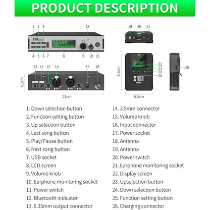 XTUGA SEM100 Professional Wireless In Ear Monitor System 1 BodyPacks(US Plug) - Microphone by XTUGA | Online Shopping South Africa | PMC Jewellery | Buy Now Pay Later Mobicred