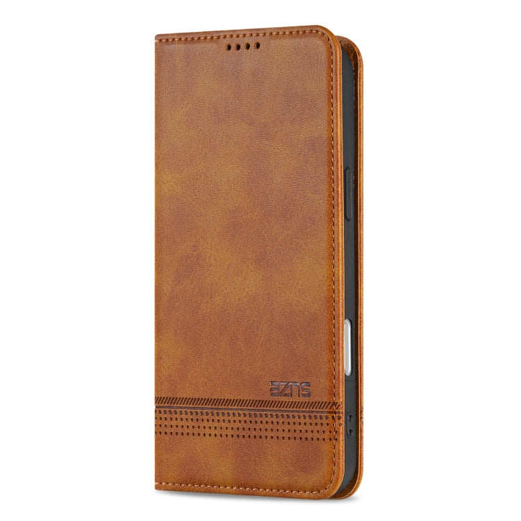 For iPhone 16 AZNS Magnetic Calf Texture Flip Leather Phone Case(Light Brown) - free shipping - PMC Jewellery - Order now!
