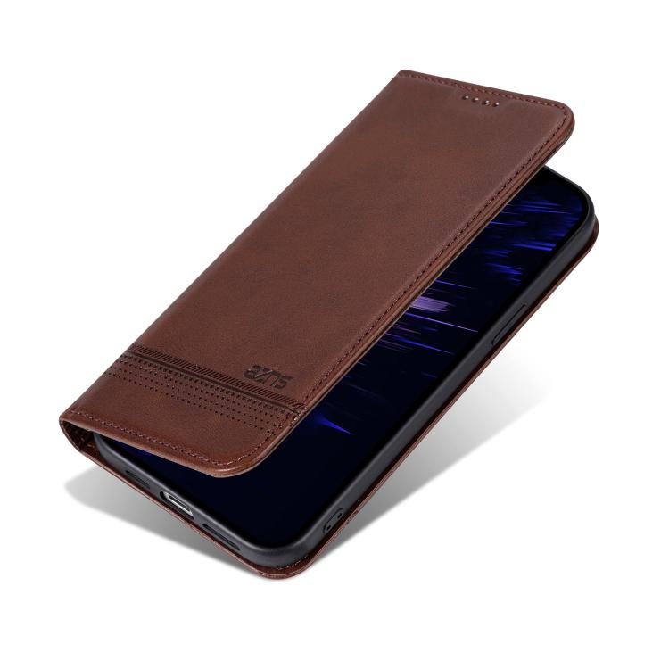 For iPhone 16e AZNS Magnetic Calf Texture Flip Leather Phone Case(Dark Brown) - free shipping - PMC TechLife - Order now!