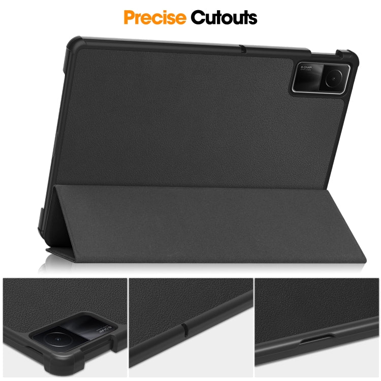 For Xiaomi Redmi Pad SE Custer Pure Color 3-Fold Holder Leather Tablet Case(Black) - More Tablet Cases by PMC TechLife | Online Shopping South Africa | PMC TechLife | Buy Now Pay Later Mobicred