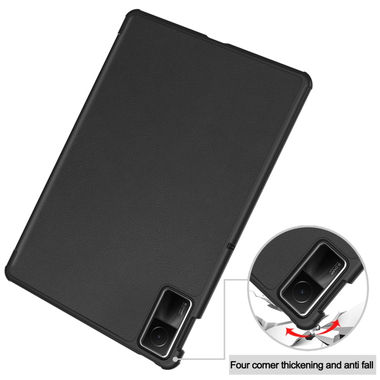 For Xiaomi Redmi Pad SE Custer Pure Color 3-Fold Holder Leather Tablet Case(Black) - More Tablet Cases by PMC Jewellery | Online Shopping South Africa | PMC Jewellery | Buy Now Pay Later Mobicred