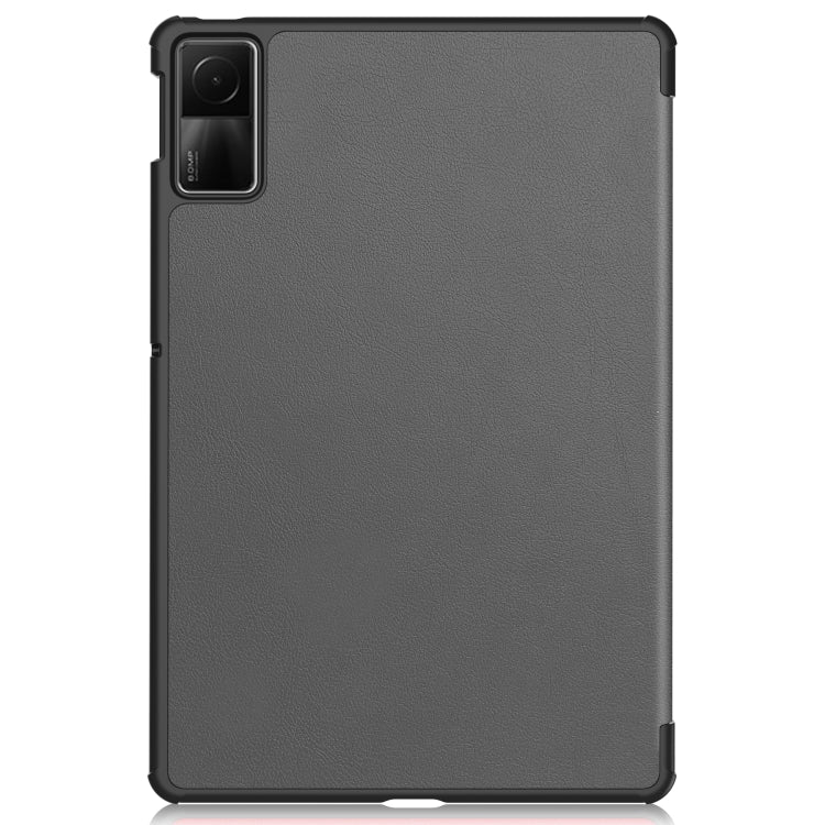 For Xiaomi Redmi Pad SE Custer Pure Color 3-Fold Holder Leather Tablet Case(Grey) - More Tablet Cases by PMC Jewellery | Online Shopping South Africa | PMC Jewellery