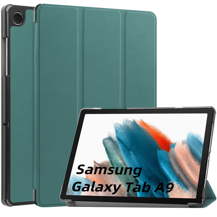 For Samsung Galaxy Tab A9 Custer Pure Color 3-Fold Holder Leather Tablet Case(Dark Green) - Others by PMC TechLife | Online Shopping South Africa | PMC TechLife | Buy Now Pay Later Mobicred