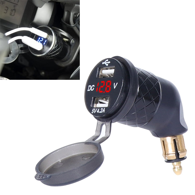 German EU Plug Special Motorcycle Elbow Charger Dual USB Voltmeter 4.2A Charger, Shell Color:Black(Red Light) - Battery Charger by PMC TechLife | Online Shopping South Africa | PMC TechLife | Buy Now Pay Later Mobicred