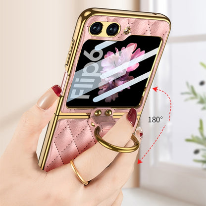 For Samsung Galaxy Z Flip6 GKK Integrated Plating Diamond Texture PU Phone Case with Ring(Black) - Galaxy Z Flip6 5G Cases by GKK | Online Shopping South Africa | PMC Jewellery | Buy Now Pay Later Mobicred