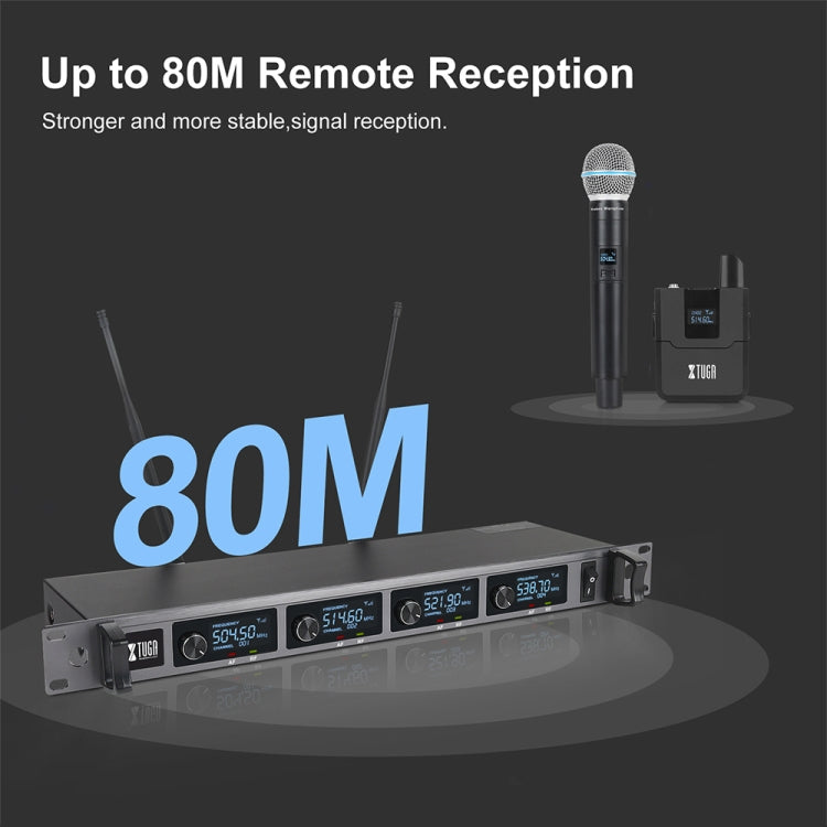 XTUGA A140-H Wireless Microphone System 4 Channel UHF Handheld Microphone(US Plug) - Microphone by XTUGA | Online Shopping South Africa | PMC TechLife | Buy Now Pay Later Mobicred